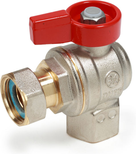 Giacomini R781px014 Ъглов Кран С Топка 3/4" Вътрешна Резба Червена T-Ръкохватка Никелиран Месинг