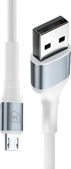 3MK 1m LED / Braided USB 2.0 to micro USB Cable White
