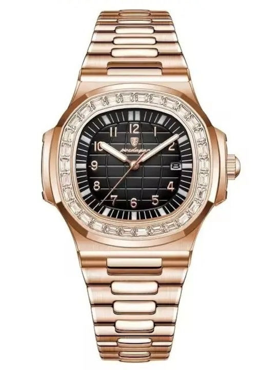 Poedagar Ceas Bărbați 40mm Baterie Cu Brățară Din Metal Rose Gold