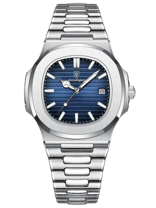 Poedagar Men's Watch 43mm Battery with Silver Metal Bracelet