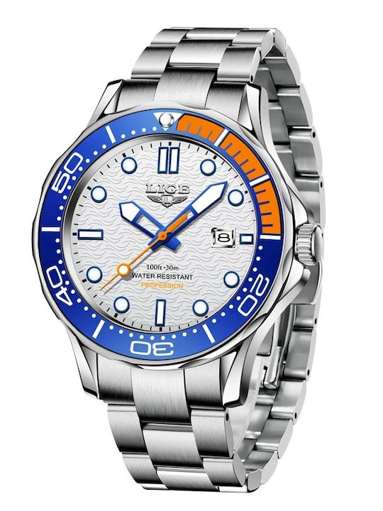 Herrenuhr 41 mm mit Batterie, Silberfarben
