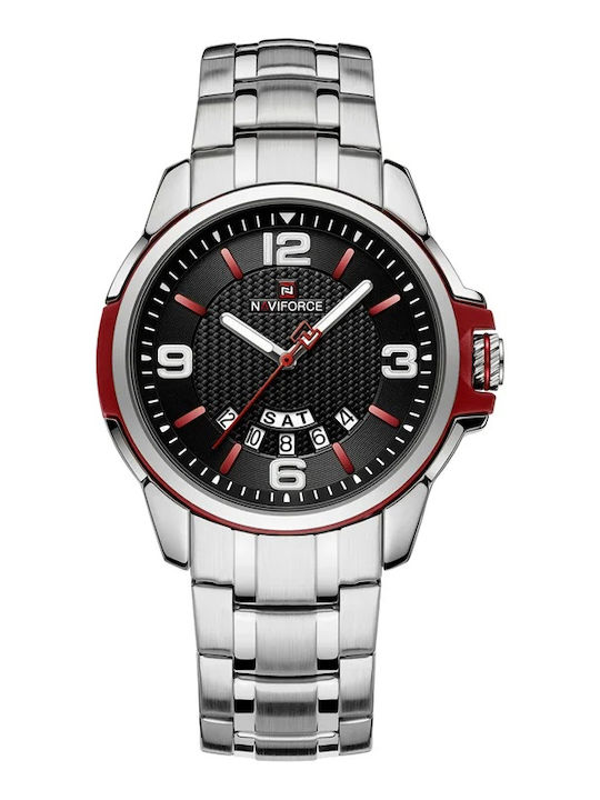 Naviforce Ceas Bărbați 20mm Cronograf Cu Baterie Cu Brățară Din Oțel Argintiu/Negru