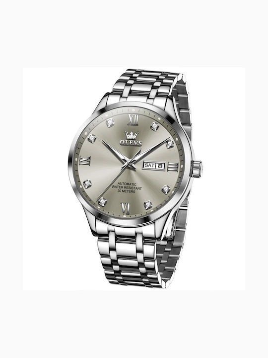 Olevs Men's Watch 42mm Automatic with Silver Metal Bracelet