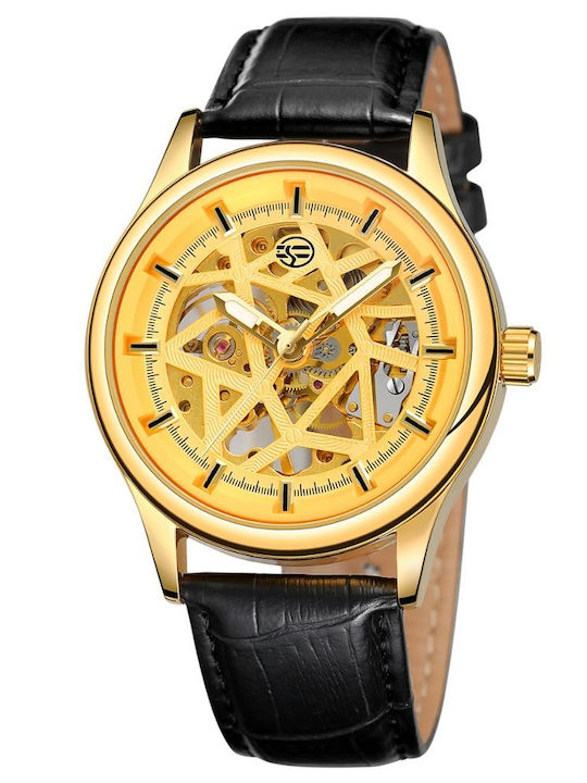 Forsining Herrenuhr 20mm Automatisch mit Schwarz Lederarmband