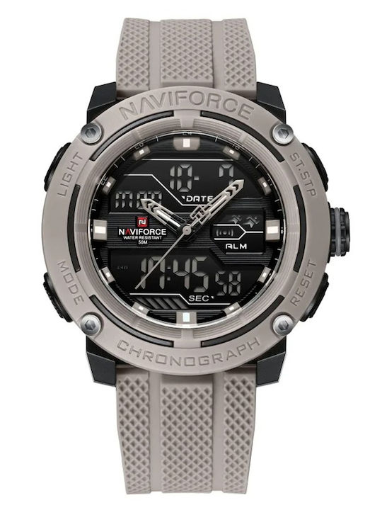 Naviforce Ceas Digital Barbatesc 24mm Cu Baterie Și Curea Din Cauciuc Gri