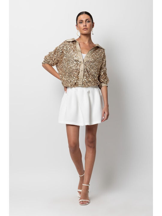 Women's Satin Long Sleeve Shirt Gold
