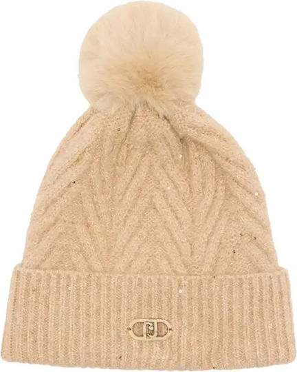 Pom Pom Beanie Frauen Beanie Gestrickt in Beige Farbe