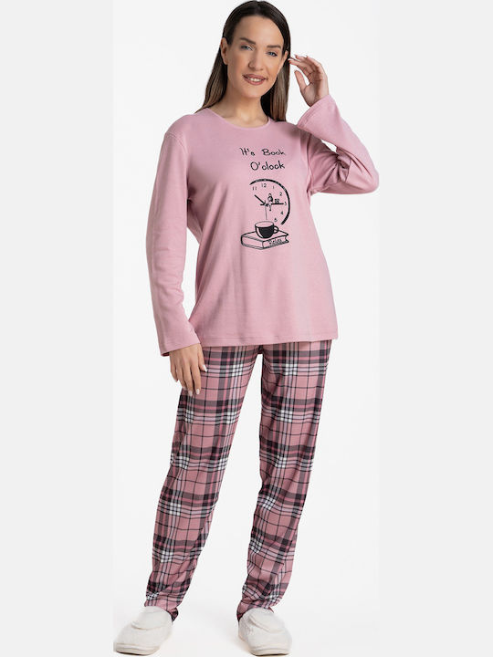 Relax Lingerie Χειμερινό Γυναικείο Σετ Πιτζάμας Βαμβακερό Ροζ