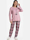 Relax Lingerie Χειμερινό Γυναικείο Σετ Πιτζάμας Βαμβακερό Ροζ