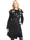 Wolle Damen Schwarz Mantel Oversized mit Gürtel
