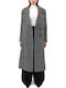 Women's Grey, White, Black Coat with Belt