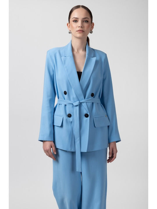 Helmi Женски Кръстосано Сако Light Blue