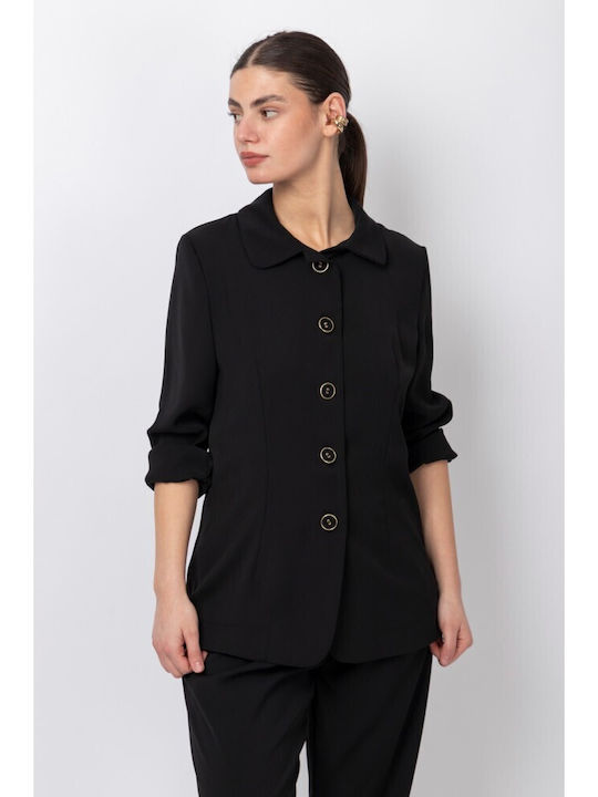 Helmi Blazer pentru femei Cu talie Sacou Black