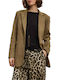 Namaste Long Women's Leather Waisted Blazer Khaki
