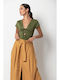 Damen-Bodysuit Kurzmantel mit Kordel Olive