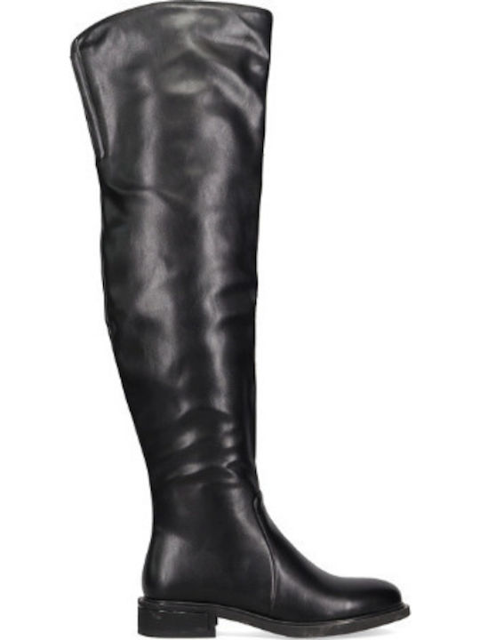 Synthetic Leather Over the Knee Women's Boots with Zipper Black