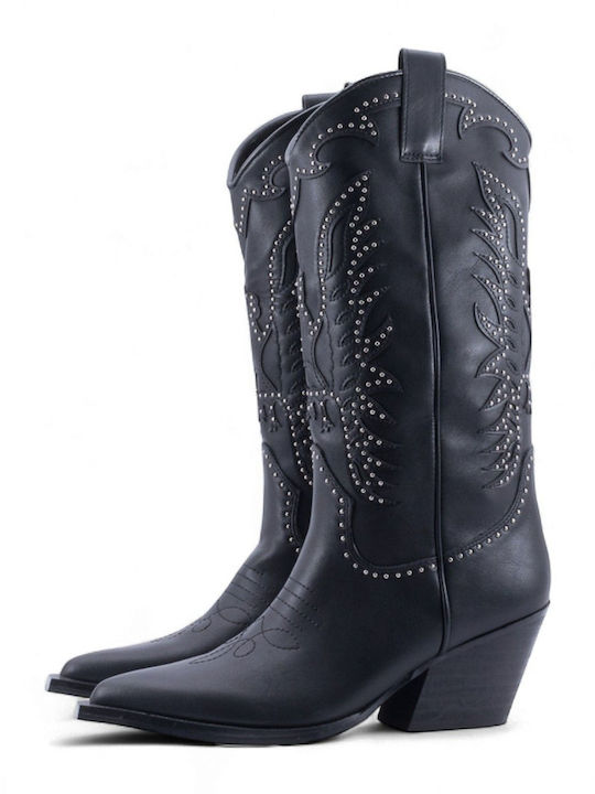Medium Heel Cowboy Boots Black