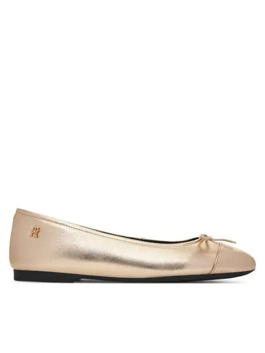 Leather Pointy Ballerinas Gold