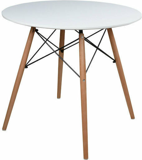 Pesto Round Table Kitchen Wooden with Metal Frame White 60x60x73cm