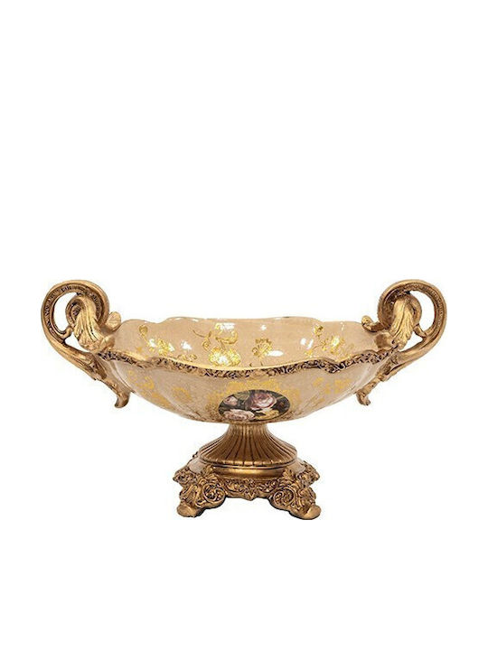 Decorative Bowl Pedestal Polyresin Beige Flowers 38x25x21cm 819-01134 Estheti