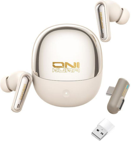Onikuma TX610 In ear Bluetooth хендсфри Слушалки с Устойчивост на Пот и Кутийка за Зареждане Бежов