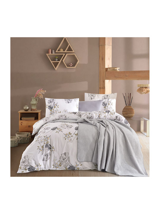 Nazenin Set Husă de Pilotă Bumbac Dublă cu 2 Fețe de Pernă & 1 Cearsaf 200x220 Parlin Grey