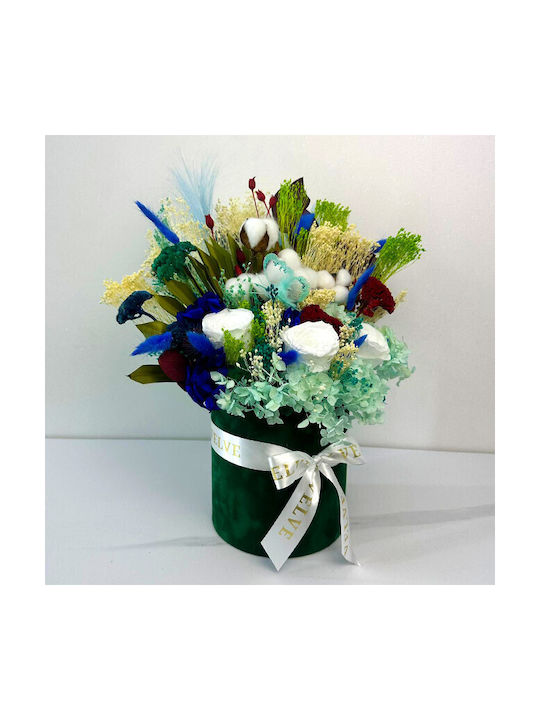 Aranjament Floral Infinity În Cutie Rotundă Din Catifea Flori Naturale Criogenate Uscate Plante Preservate 43 Cm