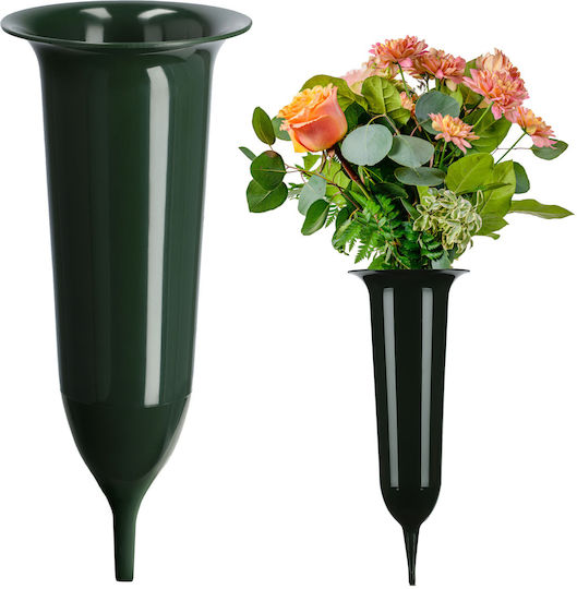 Kadax Vază Sticlă Cimitir 30cm Flori Artificiale Țepușă Verde