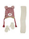 Kids Beanie Set with Scarf & Gloves Knitted Burgundy