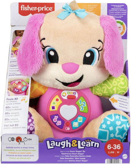 Fisher Price Animăluț Laugh and Learn Cățeluș Interactiv cu Urechi Roz din Țesătură cu Muzică și Sunete pentru 6+ Luni