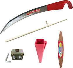 Set Complet Coasă Manuală Saiga 60 Cm Fabricat în Rusia Mâner Din Lemn 190 Cm Inel De Fixare Piatră De Ascuțit Toc Cobi Smart