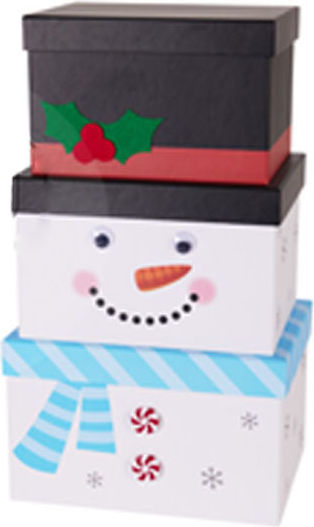 Snowman Paper Christmas Gift Box for Gift Light Blue 24.5x15x18.5cm 3 Pieces Snowman