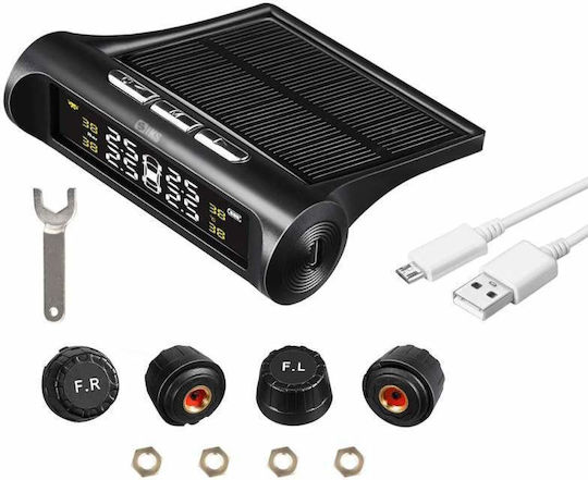 Siks Kit Sistem Monitorizare Presiune Aer Anvelope Auto Senzori Externi Alarmă Sonoră Oprire Automată Încărcare Solară Micro Usb Afișaj Lcd Presiune și Temperatură Anvelope în Timp Real Mașină Suv Autoturism Negru