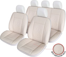 Smartic Autositzbezüge Eco Leder Durchbrochene Leder Einsätze S07 11 Stück Airbag Kompatibel Faltbar 3-Schicht Material Beigefarbe