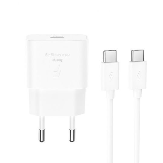 XO Φορτιστής με Θύρα USB-C και Καλώδιο USB-C - USB-C 20W Power Delivery Λευκός (L167)