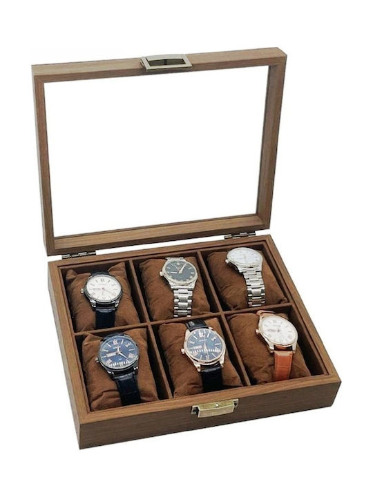 Elegant Wooden Box Storage Organization 6 Watches Pufo Noble Model Brown Elegant Wooden Box Storage Organization 6 Watches Pufo Noble Model Brown