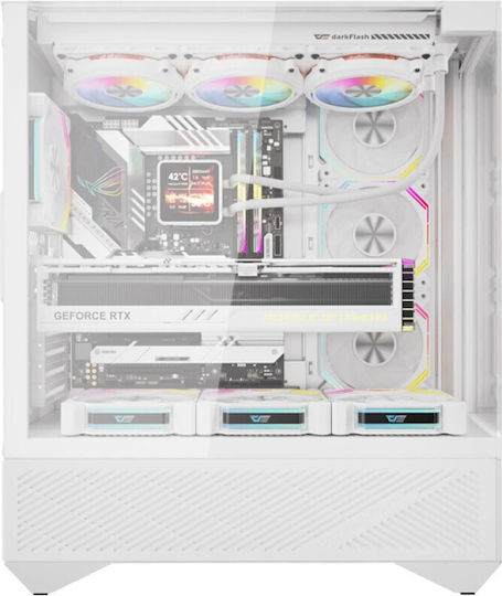 Darkflash DY460 Gaming Middle Tower Carcasă PC cu Deschidere Laterală Albă