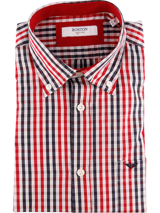 Long-sleeved Cotton Shirt Checked Red