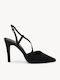 Schwarze Pumps Wildleder Kreuzriemen Offene Ferse