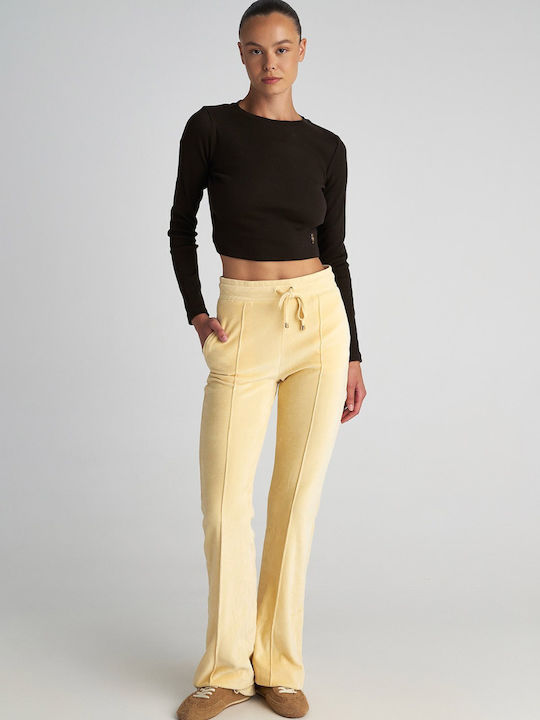 High Waist Sweatpants Flared Velvet White