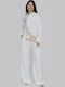 Women's High-waisted Fabric Cargo Trousers Palazzo Fit White