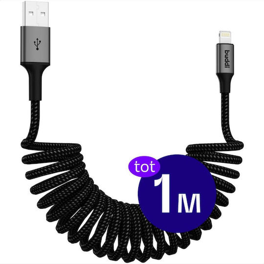 Buddi Flex Spiral USB-A to Lightning Cable 12W Μαύρο 1m