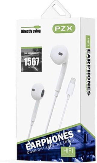 PZX GZ-21475 In-ear Handsfree Ακουστικά με Βύσμα Lightning Λευκό