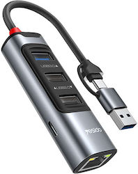 Yesido HB21 Hub USB 4 Porturi (USB-A / USB-C) + LAN Yesido HB21 Hub USB 4 Porturi (USB-A / USB-C) + LAN