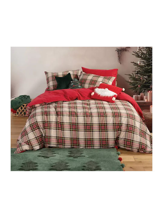 Nef-Nef Homeware Set Cearșafuri Flanel 240x260cm. Noel Red, Grey 4buc