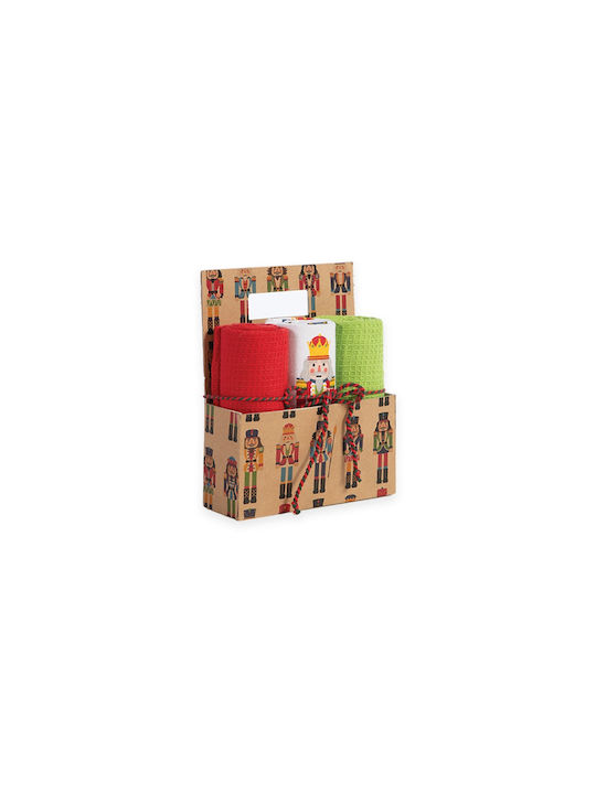 Nef-Nef Homeware Καλάθι Nutcracker με Ποτηρόπανα Комплект Коледни Кърпи Зелен Д70xШ40xØ3см. 3бр Nef-Nef Homeware Καλάθι Nutcracker με Ποτηρόπανα Комплект Коледни Кърпи Зелен Д70xШ40xØ3см. 3бр