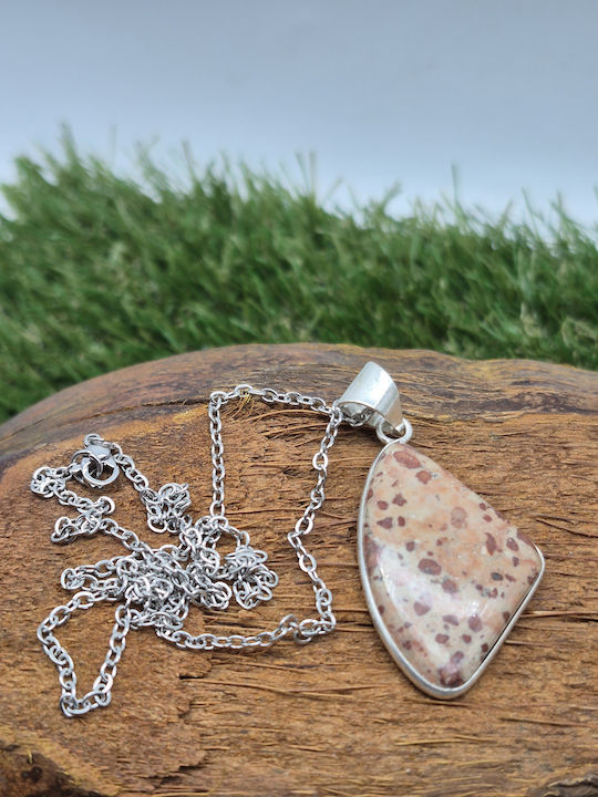 Silver Plated Jasper Leopard Strength & Balance Necklace – Steel Chain 25 cm