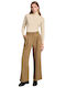 Women's High-waisted Fabric Trousers Loose Fit Cappuccino