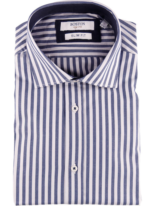 Long-sleeved Cotton Shirt Striped Blue