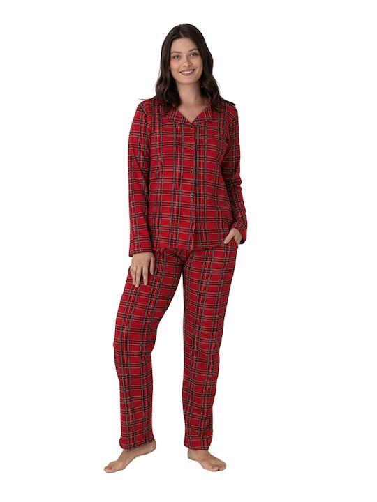 Pijamangel Winter Damen Pyjama-Set Red